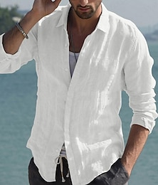 abordables -Homme Chemise Chemise Lin Chemisette Chemise d'été Chemise de plage Noir Blanche Rose Claire manche longue Couleur unie Col Printemps été Casual du quotidien Vêtement Tenue Bouton bas