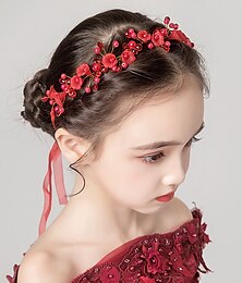 economico -copricapo da bambina per bambina vestito da ragazza di fiore rosso copricapo compleanno principessa accessori per capelli intrecciati testa di ragazza fiore spettacolo fascia