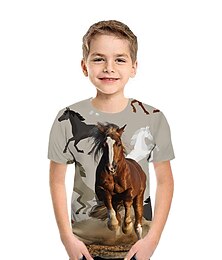 お買い得  -男の子 3D 動物 Tシャツ Ｔシャツ 半袖 3Dプリント 夏 活発的 ポリエステル 子供 3〜12年 デイリーウェア レギュラー