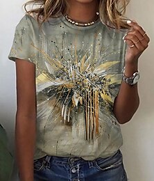 voordelige -Dames T-shirt Grasgroen Zwart Geel Grafisch Abstract Afdrukken Korte mouw Dagelijks Weekend Vintage Basic Ronde hals Normaal Geometrisch S