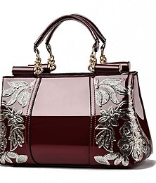זול -Women's Handbag Top Handle Bag PU Leather Daily Going out Embossed Flower Wine Black White