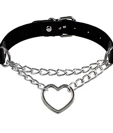 abordables -wwbginf long pendentif coeur prolongé collier ras du cou punk gothique tour de cou collier en pu avec chaîne en métal pour femmes, filles (noir)