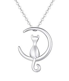 voordelige -fancime sterling zilver wassende maan kat hanger ketting halve maan dubbele hoorn kat maan ketting dinty sieraden cadeaus voor moeder vrouwen tienermeisjes, 16 + 2 "extender