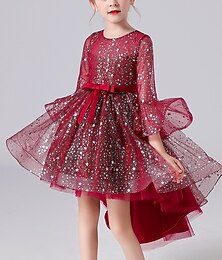 billiga -Barn Flickor Klänning Paljett Långärmad Fest Födelsedag Gradering Glittriga Prinsessa Ljuv Polyester Midi 4-13 år Rubinrött Blå