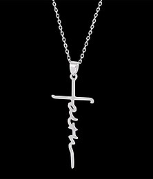 cheap -Women's Necklace Faith Cross Jesus Stainless Steel Pendant Necklace Gold Silver Cross Necklace for Dainty Women Letters Decoration Jewelry Faith Grace Love