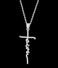 cheap -Women's Necklace Faith Cross Jesus Stainless Steel Pendant Necklace Gold Silver Cross Necklace for Dainty Women Letters Decoration Jewelry Faith Grace Love