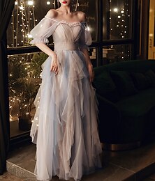 levne -áčkové plesové šaty barevné blokové šaty svatební šaty narozeninové patro délka půl rukávu lopatka ke krku tyl se záhyby volánky 2024