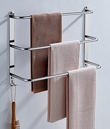 economico -mensola da bagno a tre strati con ganci portasalviette multifunzione in acciaio inox argento lucido e nichel spazzolato 1pz