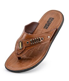 economico -sandali infradito marroni da uomo: pantofole slip-on eleganti e comode con dettagli in metallo per abbigliamento casual e uscite in spiaggia