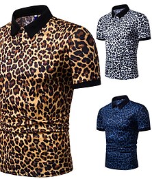 cheap -Men's Polo Shirt Tennis Shirt Golf Shirt Cheetah Print Collar White Yellow Navy Blue Street Daily Short Sleeve Button-Down Clothing Apparel Cotton Business Casual Comfortable