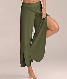 voordelige -Dames Breed Been Broeken Wijde broek Boho Volledige lengte Medium Taille Effen Kleur Effen zakkerig Zacht Dagelijks Uitgaan Leger groen Zwart Wit Herfst Lente zomer Normale pasvorm