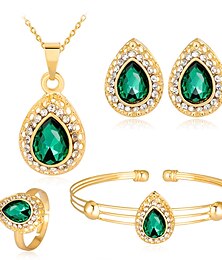 economico -vendita calda nuovi gioielli femminili goccia d'acqua serie di pietre preziose stile europeo e americano galvanica kc collana orecchini anello braccialetto set di quattro pezzi