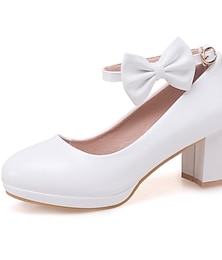 cheap -Girls' Heels Daily Dress Shoes Heel Cosplay Lolita PU Breathability Non-slipping Height-increasing Big Kids(7years +) Little Kids(4-7ys) Wedding Party Gift Walking Shoes Dancing Bowknot White Pink
