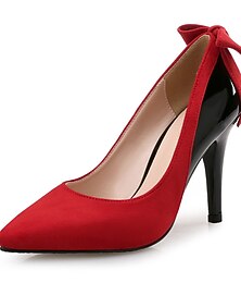 levne -červeno-černé špičaté jehlové podpatky – elegantní semišové lodičky s mašlí pro ženy, párty a večerní šaty