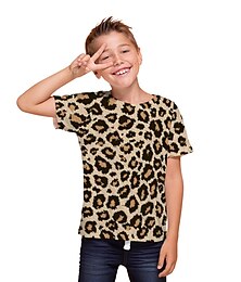 cheap -Boys 3D Leopard T shirt Tee Short Sleeve 3D Print Summer Active Polyester Kids 3-12 Years Daily Wear Regular Fit