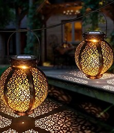 economico -ramadan eid luci luci solari outdoor hanging solar vintage garden lamp retro lanterns hollow luci solari con maniglia per cortile albero recinto patio paesaggio ghirlanda di illuminazione