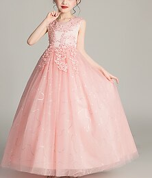 economico -Bambino Da ragazza Abito da damigella Vestito Fiore decorativo Senza maniche Matrimonio Feste Con fiocco Da principessa Dolce Poliestere Maxi Abito da principessa rosa Abito da ragazza di fiori Estate
