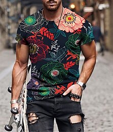 baratos -Homens Floral Gráfico Camiseta Camisetas Camisetas engraçadas Manga Curta Camiseta Impressão 3D Gola Redonda Camisa Havaiana Designer Básico Casual Diário Final de semana B C E Verão Roupa Tamanho