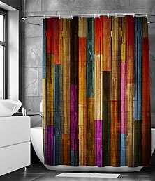 cheap -Shower Curtain with Hooks for Bathroom,Colorful Painted Wood Shower Curtain Plank Rustic Farmhouse Wooden Vintage Barn Door Bathroom Decor Set Polyester Waterproof 12 Pack Plastic Hooks