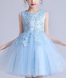 cheap -Kids Girls' Embroidery Dress Flower Dress Sequins Navy Blue Knee-length Sleeveless Princess Sweet Dresses Regular Fit 3-12 Years