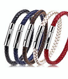 billige -qinuo 2019 ny mode enkel rustfrit stål armbånd mænds kohud flerfarvet kohud vævet armbånd smykker engros