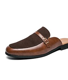 preiswerte -Herren-Slipper aus braunem Kunstleder und Wildleder – stylische Freizeit-Schuhe zum Hineinschlüpfen mit Schnallendetail für den Alltag, die Arbeit und Freizeitanlässe