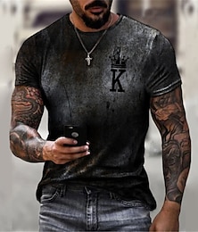 preiswerte -King's T-Shirt Herren Grafik Casual 3D | Grün Sommer Baumwolle Brief gedruckt Rundhalsausschnitt Kurzarm Designer Blau Schwarz Grau Tees Big And