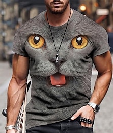 cheap -Cats Casual Mens 3D Shirt | Black Summer Cotton | Men'S Tee Funny Shirts Animal Crew Neck 3D Print Plus Size Daily Short Sleeve Clothing Apparel Designer Basic Slim Fit Big