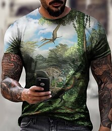 voordelige -Voor heren Overhemd T-shirt T-shirts Grafisch Dinosaurus Strakke ronde hals Wit blauw Groen 3D-afdrukken Grote maten Casual Dagelijks Korte mouw Kleding Ontwerper Basic Strakke pasvorm Groot en klein