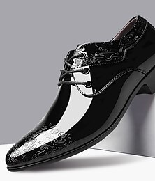 abordables -Chaussures habillées en similicuir verni gaufré pour hommes - Chaussures oxford formelles noires à lacets pour mariages, fêtes et événements
