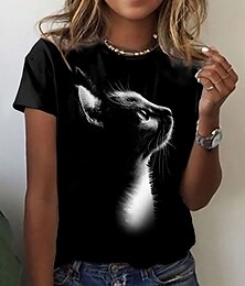 cheap -Women's T shirt Tee Animal Cat 3D Daily Weekend Black Print Short Sleeve Basic Round Neck Regular Fit