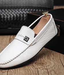 economico -Mocassini da guida da uomo in ecopelle bianca con cuciture eleganti per casual, ufficio e guida