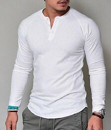 cheap -Men's T shirt Tee Henley Shirt Tee Long Sleeve Shirt Plain Henley Normal Long Sleeve Clothing Apparel Classic Muscle Big and Tall