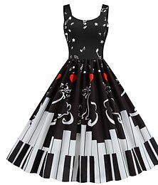 levne -Retro Hepburn Koktejlky Ke kolenům Šaty Flare šaty Běžný Srdce Hudba A-Linie Do U Maškarní kostým Dámské Karneval Nový rok Valentýna Rande Šaty loučení se svobodou nevěsty Dospělé Šaty Celý rok