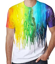 cheap -Rainbow Mens 3D Shirt For Festival | White Summer Cotton | Men'S Tee Graphic Mixed Color Round Neck 3D Print Plus Size Daily Sports Short Sleeve Clothing Apparel