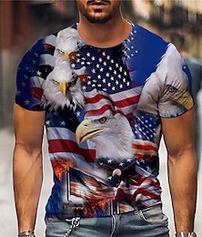 preiswerte -Herren Hemd T Shirt Tee patriotische Hemden Grafik-Drucke Adler Amerikanische Flagge Tag der Unabhängigkeit Nationalflagge Rundhalsausschnitt Blau 3D-Druck Übergröße Täglich Festtage Kurzarm Bedruckt