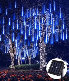 abordables -lumières de pluie de pluie de météores led solaires extérieures guirlandes lumineuses lumière de jardin étanche 8 tubes 144 leds pour arbre de jardin décoration colorée éclairage paysager