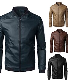 cheap -Men's Hiking Lightweight Jacket Faux Leather Jacket Spring Fall Biker Jacket Coat Top PU Motorcycle Jackets Loose Streetwear Outerwear