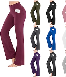 cheap -Women's Yoga Pants Side Pockets Bootcut Tights Tummy Control Butt Lift 4 Way Stretch Purple Army Green Dark Gray Yoga Fitness Gym Workout Winter Sports Activewear High Elasticity / Breathable