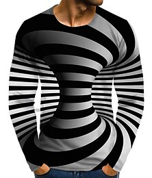 cheap -Men's T shirt Tee Optical Illusion Round Neck Yellow Pink Red Blue Purple 3D Print Plus Size Daily Going out Long Sleeve Print Clothing Apparel Streetwear Exaggerated Designer