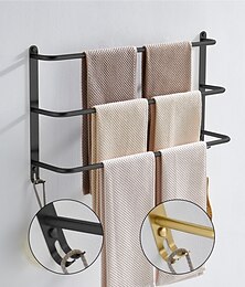 economico -mensola da bagno a tre strati con ganci portasalviette multifunzione in acciaio inox nero opaco e dorato 1pz