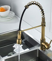 cheap -Kitchen Faucet,Brass Pull-out/Pull-down Rotatable Single Handle One Hole Multi-function Water Mode Brass Kitchen Taps with Soap Dispenser