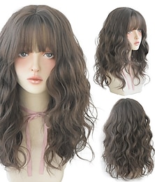 Недорогие -длинные вьющиеся каштановые волосы, окрашенные в черный цвет сверху, высокотемпературный шелковый синтетический парик с челкой, женские модные волосы