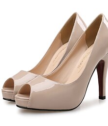 abordables -Zapatos de tacón de aguja con punta abierta de charol color nude para mujer: elegantes zapatos de tacón alto para bodas, fiestas y eventos formales
