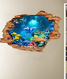 baratos -3d parede quebrada mundo submarino golfinho para casa decoração de fundo do quarto das crianças adesivos removíveis adesivos de decoração de parede para quarto sala de estar
