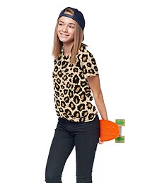 cheap -Girls' 3D Leopard T shirt Tee Short Sleeve 3D Print Summer Active Polyester Kids 3-12 Years Daily Wear Regular Fit