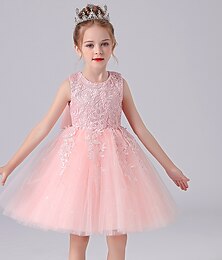 voordelige -Kinderen Voor meisjes Jurk Bloem Mouwloos Verjaardagsfeest Festival Strik Prinses Zoet Polyester Tot de knie Roze prinsessenjurk Zomer 3-12 jaar Wit Blozend Roze Als De Afbeelding