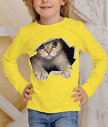 cheap -Kids Cat 3D Print T shirt Tee Long Sleeve Yellow Orange Animal Print Daily Wear Active 4-12 Years / Fall