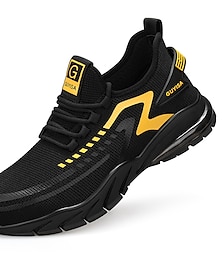 ieftine -Bărbați Adidași Pantofi cu vârf de oțel Pantofi de muncă Pantofi Siguranță Sportiv Clasic Chinoiserie Birou și carieră Tăiați volantul Respirabil Non-alunecare Rezistență la uzură Dantelat Negru și
