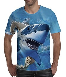 cheap -Shark Mens 3D Shirt For Beach | Blue Summer Cotton | Men'S Tee Funny Shirts Graphic Animal Crew Neck 3D Print Plus Size Casual Daily Short Sleeve Clothing Apparel